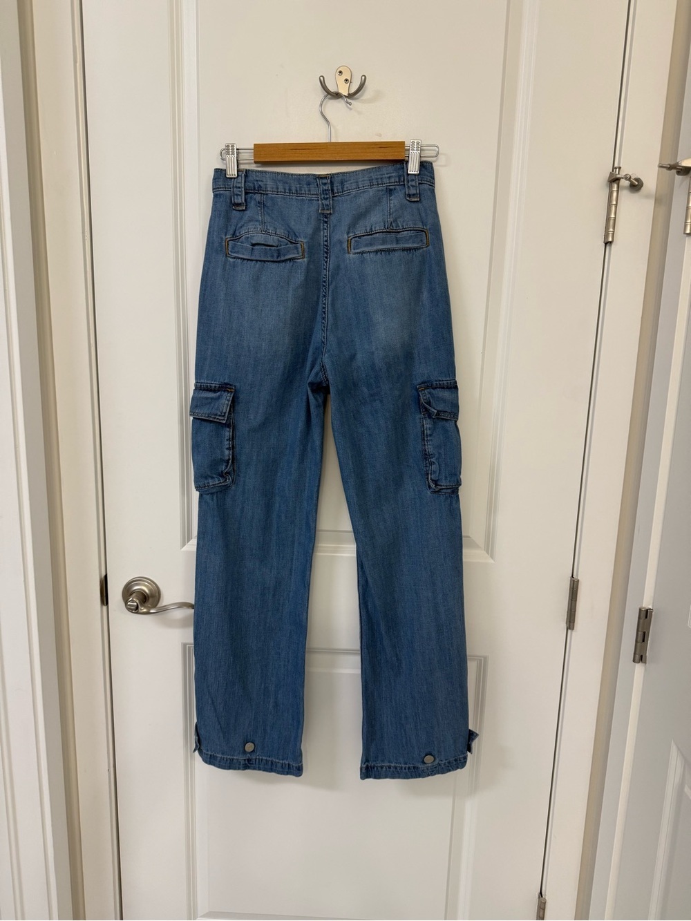Banana Republic Barrel Cargo Jeans 25 Regular Light Wash Wide Leg Utility Denim - Picture 4 of 8